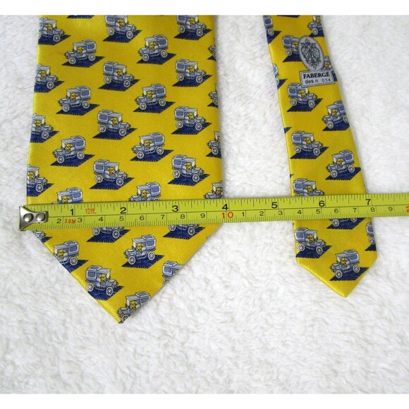 FABERGE Mens Silk Tie Yellow Blue Handmade USA 054 Truck Print - Picture 6 of 8